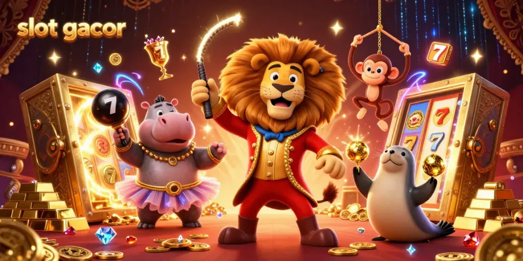 Engage in the vibrant world of slot gacor with lively characters and dazzling casino elements.